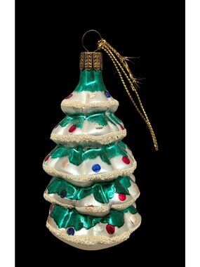 Vintage Blown Glass Christmas Tree Ornament Metallic Paint Glitter Accents